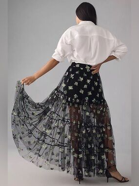 Anthropologie x Maeve Floral Embroidered Maxi Skirt